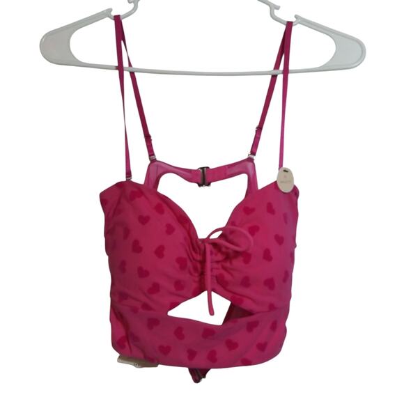 Forever 21 Pink Heart Patterned Lingerie Crop Top Festival Girly Size XL - Picture 2 of 8